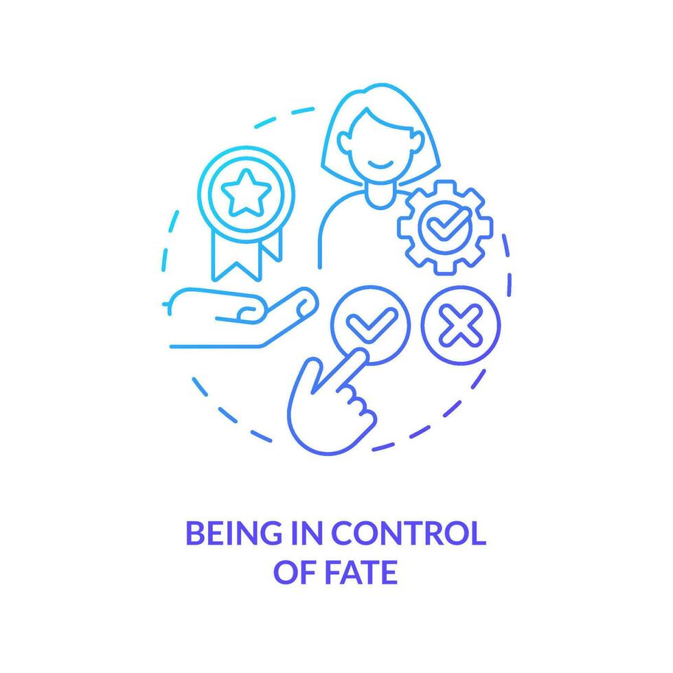 Being in control of fate blue gradient concept icon. Help with product choosing. Customer need abstract idea thin line illustration. Isolated outline drawing vector