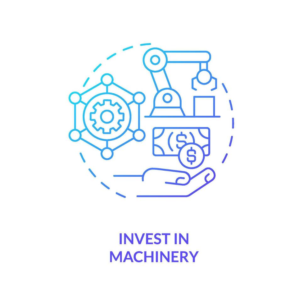 Invest in machinery blue gradient concept icon. Technology integration. Improving product quality abstract idea thin line illustration. Isolated outline drawing vector