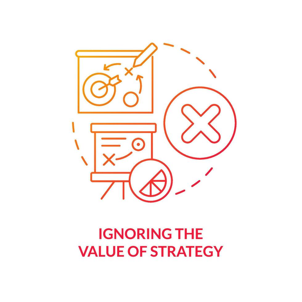 Ignoring value of strategy red gradient concept icon. Absence of accurate plan. Brand longevity challenge abstract idea thin line illustration. Isolated outline drawing vector