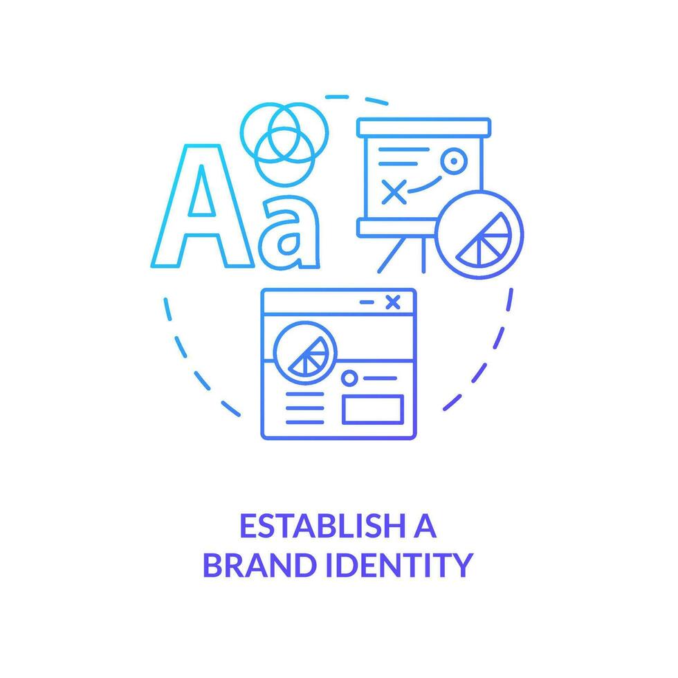 Establish brand identity blue gradient concept icon. Content making. Website quality importance abstract idea thin line illustration. Isolated outline drawing vector