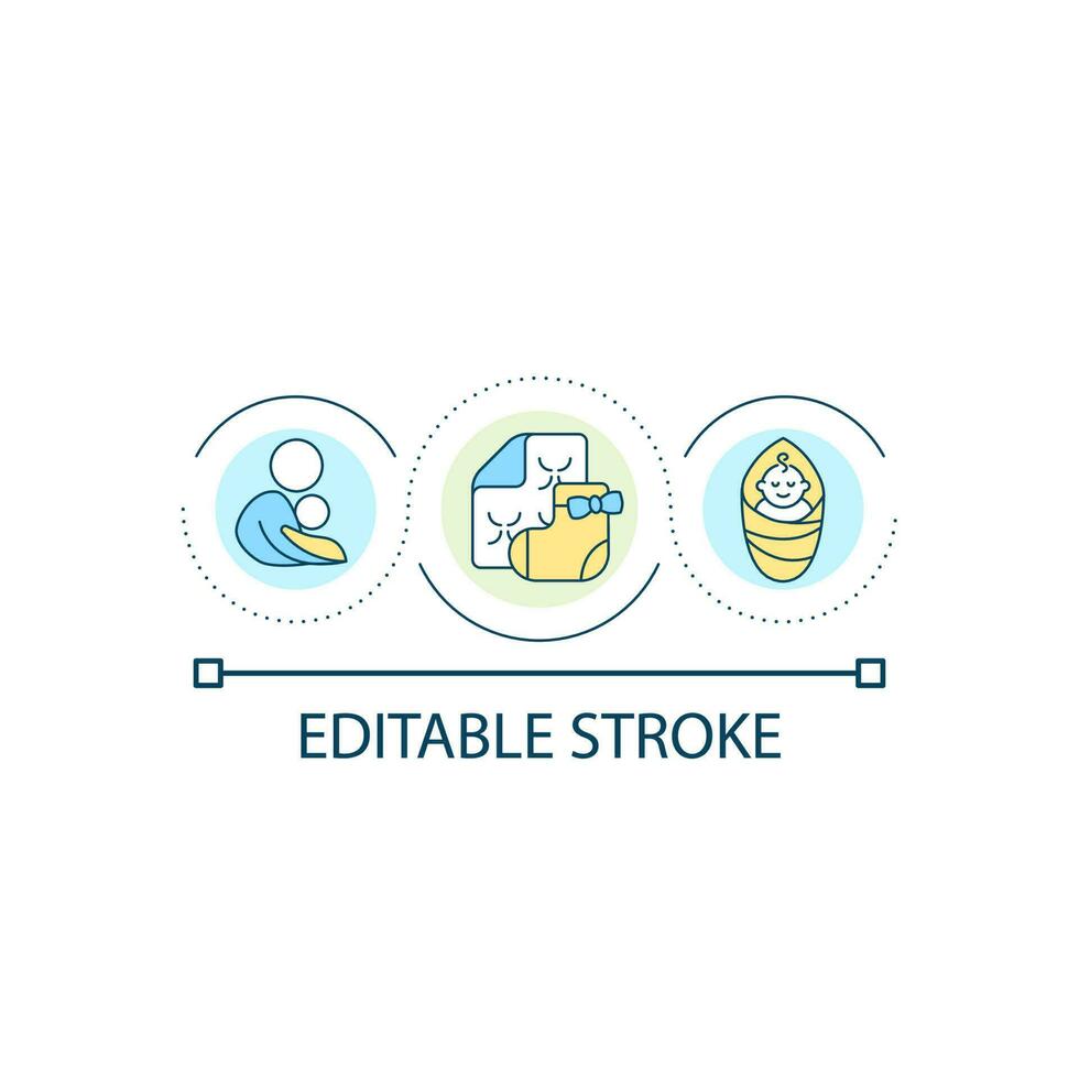 Use body heat to keep baby warm loop concept icon. Winter power outage advice. Overcome winter weather abstract idea thin line illustration. Isolated outline drawing. Editable stroke vector