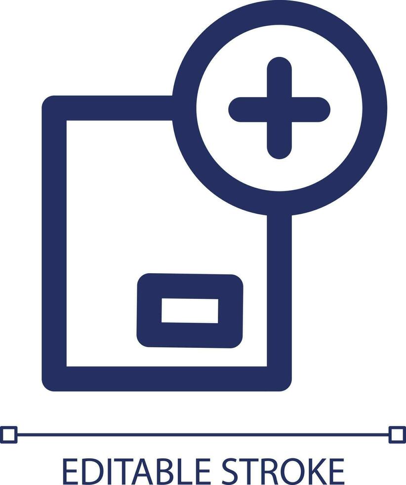Add to parcel linear ui icon. Transportation and delivery service. Attach to order. GUI, UX design. Outline isolated user interface element for app and web. Editable stroke vector