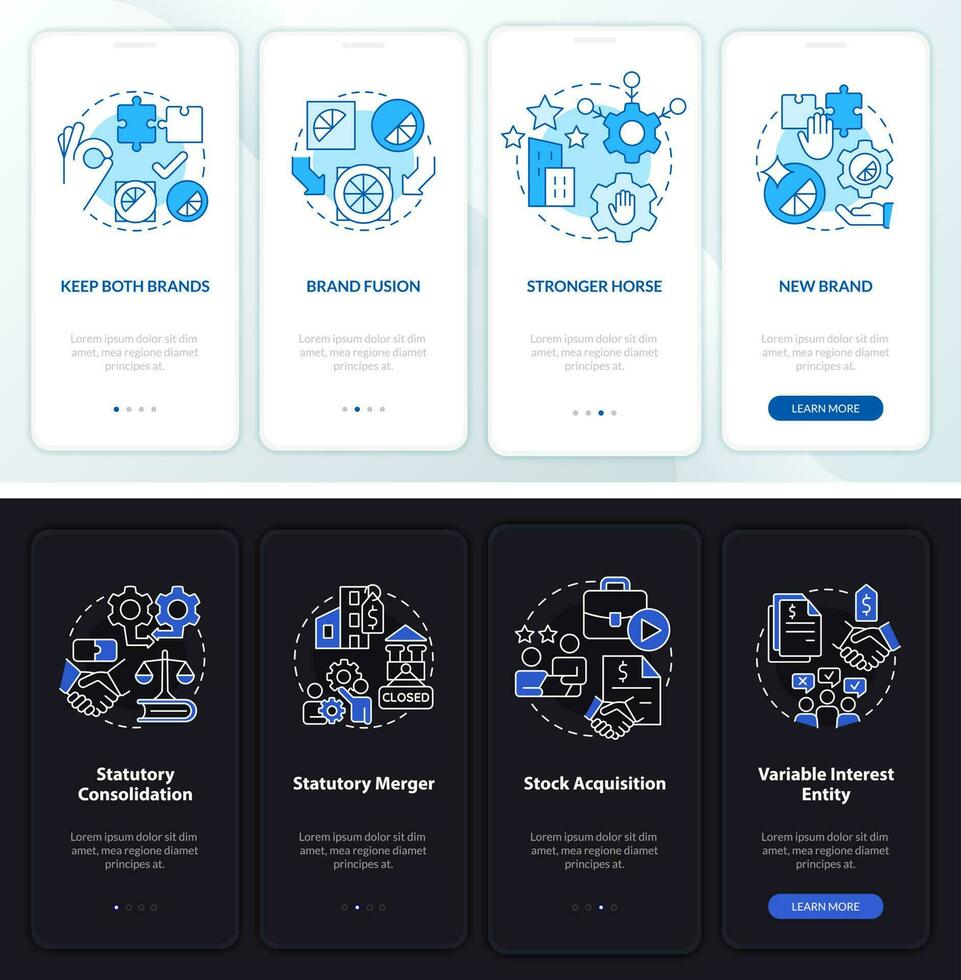 marca consolidación noche y día modo inducción móvil aplicación pantalla. recorrido 4 4 pasos editable gráfico instrucciones con lineal conceptos. ui, ux, gui modelo vector