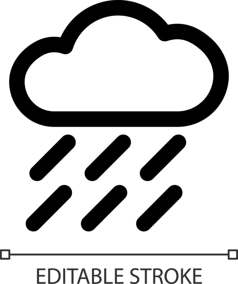 Heavy rain white linear ui icon. Weather prediction. Precipitations forecast. GUI, UX design. Outline isolated user interface element for app and web. Editable stroke vector