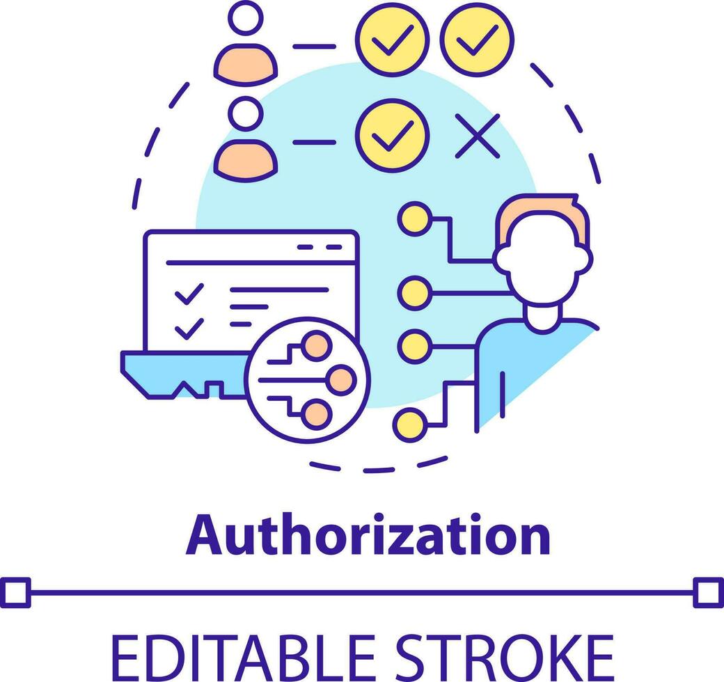 Authorization concept icon. Identity management capability abstract idea thin line illustration. Computer security. Isolated outline drawing. Editable stroke vector