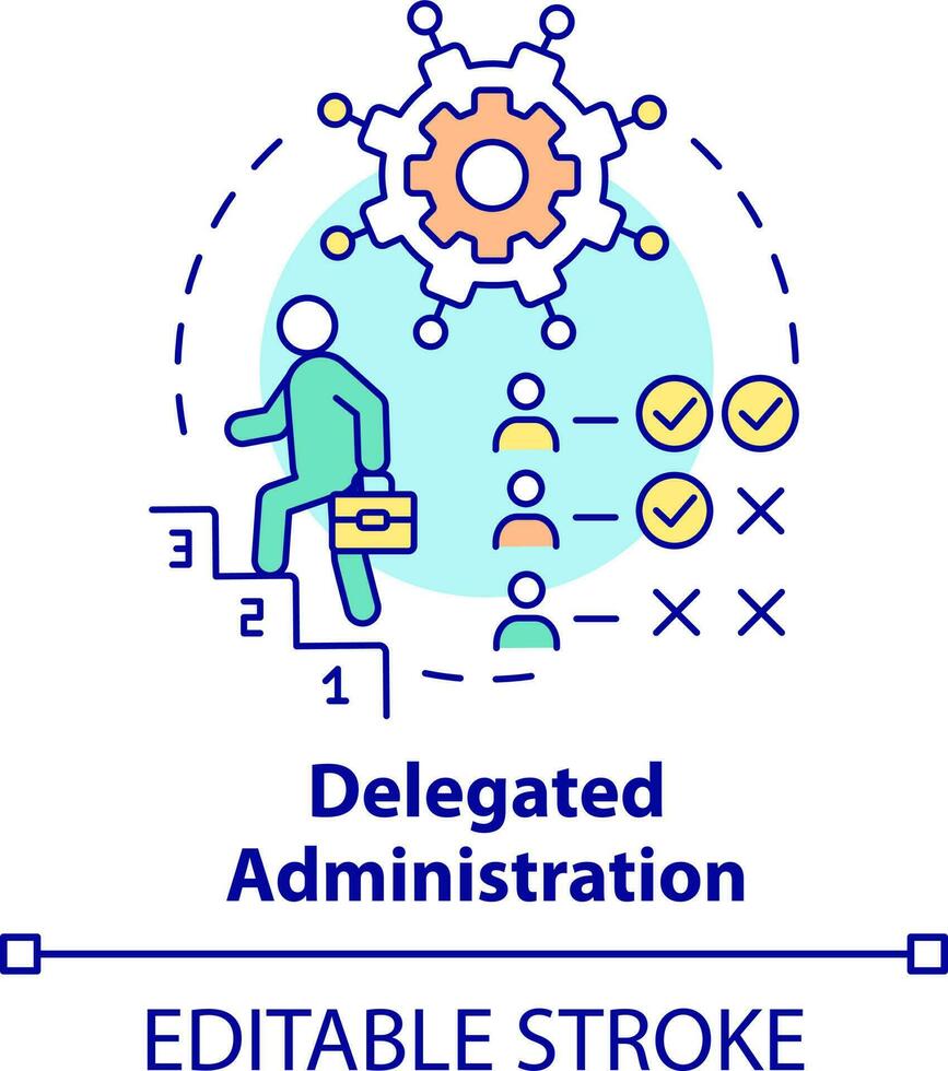 Delegated administration concept icon. Manage identities abstract idea thin line illustration. Different rights of access. Isolated outline drawing. Editable stroke vector