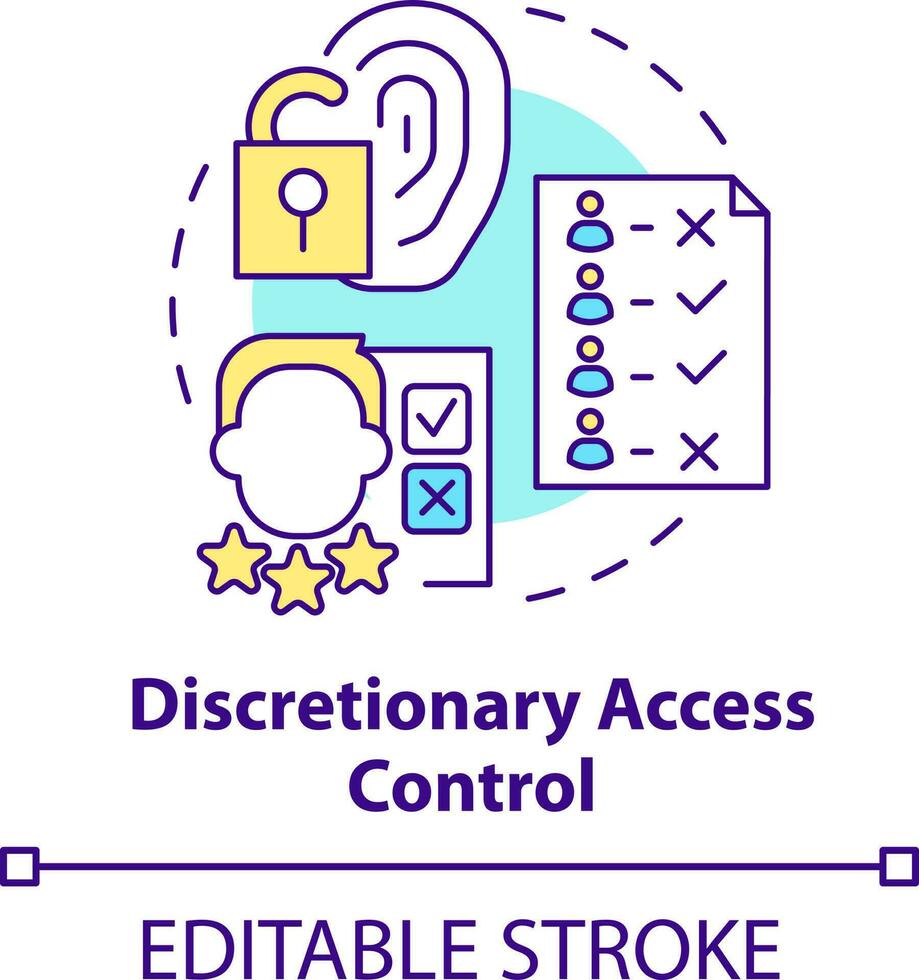 discrecional acceso controlar concepto icono. seguridad administración resumen idea Delgado línea ilustración. listado características. aislado contorno dibujo. editable carrera vector