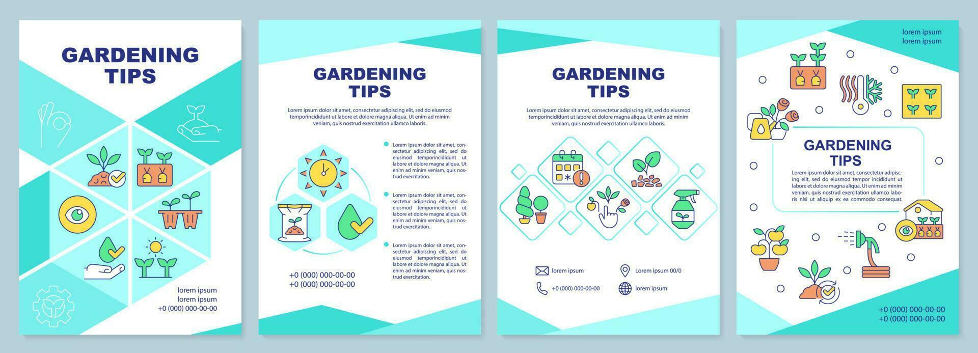 Gardening tips mint brochure template. Horticulture. Leaflet design with linear icons. Editable 4 vector layouts for presentation, annual reports