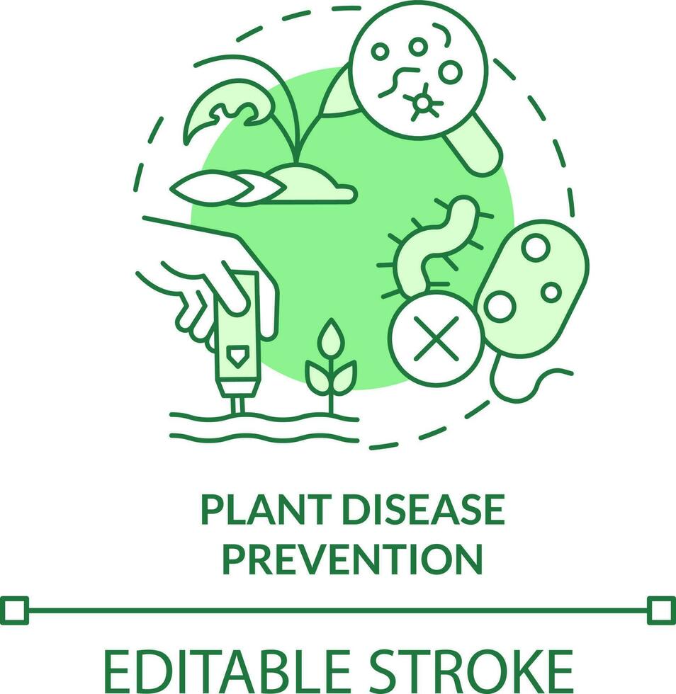 Plant disease prevention green concept icon. Microorganism. Increased crop yield abstract idea thin line illustration. Isolated outline drawing. Editable stroke vector