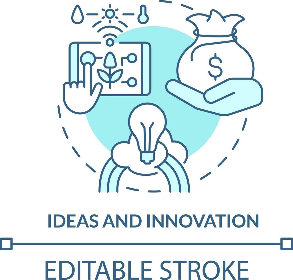 Ideas and innovation turquoise concept icon. Wider farming business environment abstract idea thin line illustration. Isolated outline drawing. Editable stroke vector