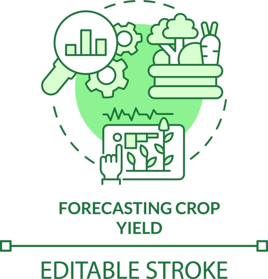 previsión cosecha rendimiento verde concepto icono. datos análisis. aumentado cosecha rendimiento resumen idea Delgado línea ilustración. aislado contorno dibujo. editable carrera vector