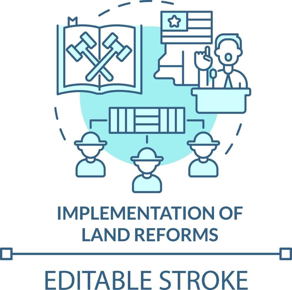 Implementation of land reforms turquoise concept icon. Increase farming productivity abstract idea thin line illustration. Isolated outline drawing. Editable stroke vector