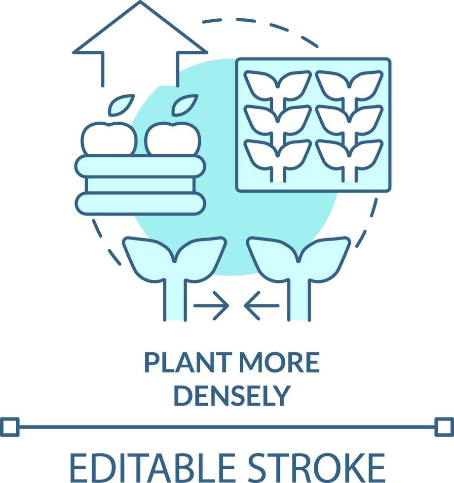 Plant more densely turquoise concept icon. Increasing farming productivity abstract idea thin line illustration. Isolated outline drawing. Editable stroke vector