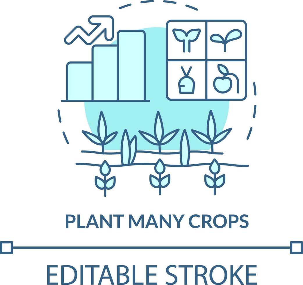 Plant many crops turquoise concept icon. Increasing farming productivity abstract idea thin line illustration. Isolated outline drawing. Editable stroke vector