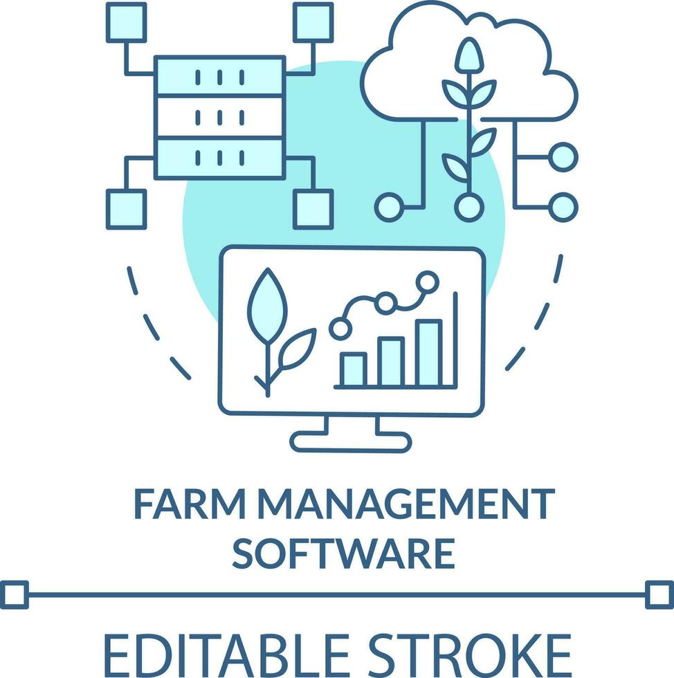 Farm management software turquoise concept icon. Increasing farming productivity abstract idea thin line illustration. Isolated outline drawing. Editable stroke vector