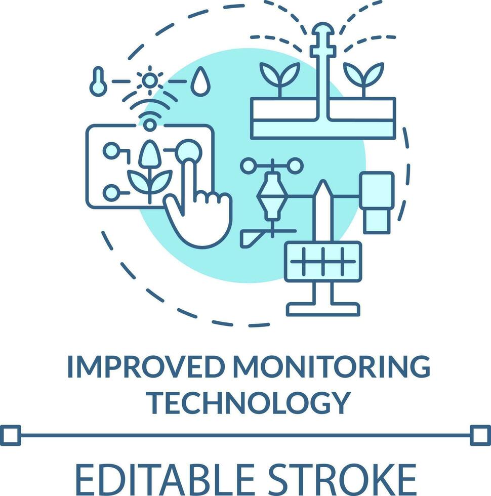 Improved monitoring technology turquoise concept icon. Farming productivity abstract idea thin line illustration. Isolated outline drawing. Editable stroke vector