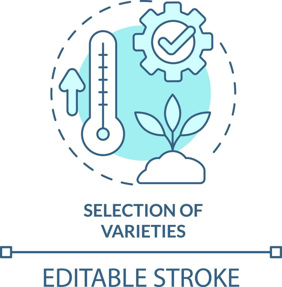 Selection of varieties turquoise concept icon. Heat tolerant plants. Farming abstract idea thin line illustration. Isolated outline drawing. Editable stroke vector