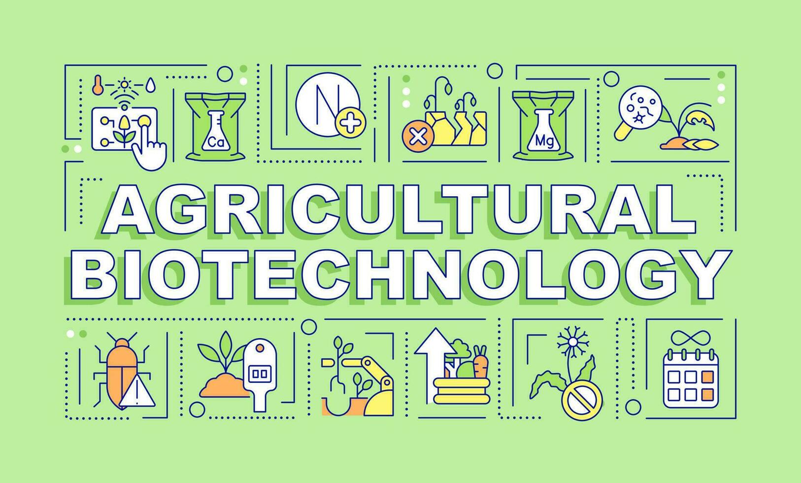 Agricultural biotechnology word concepts green banner. Infographics with editable icons on color background. Isolated typography. Vector illustration with text