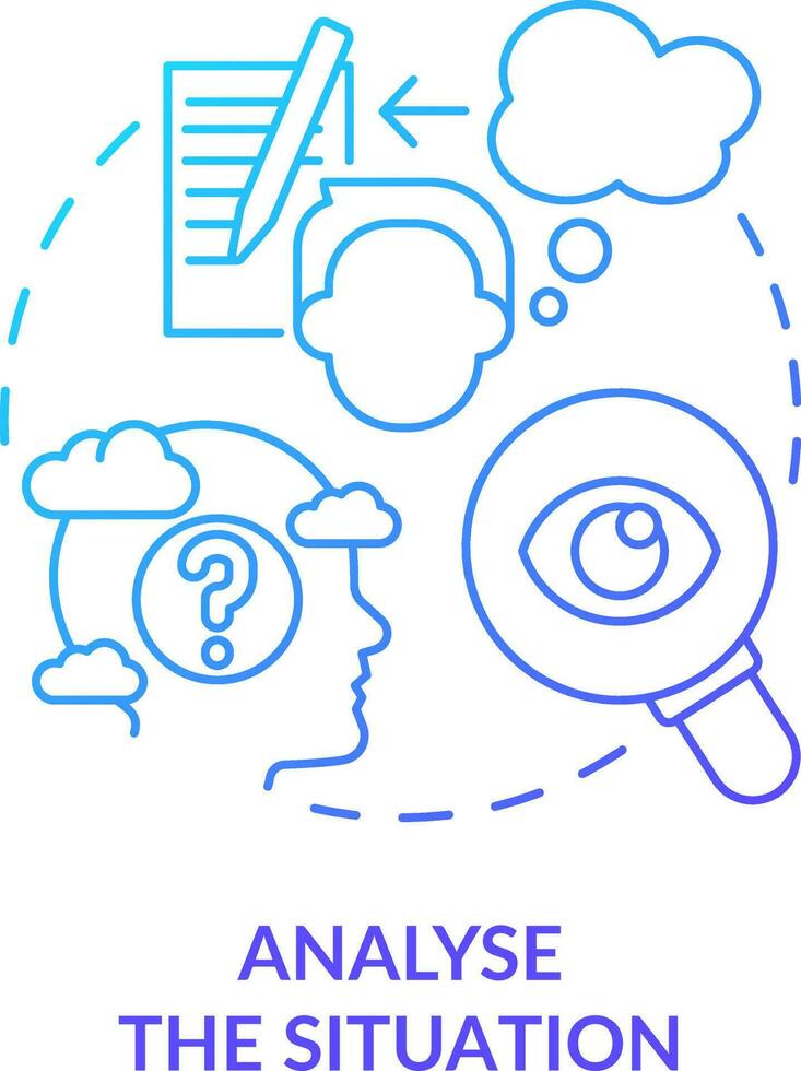 Analyse situation blue gradient concept icon. Evaluate details. Strategy for emotional regulation abstract idea thin line illustration. Isolated outline drawing vector