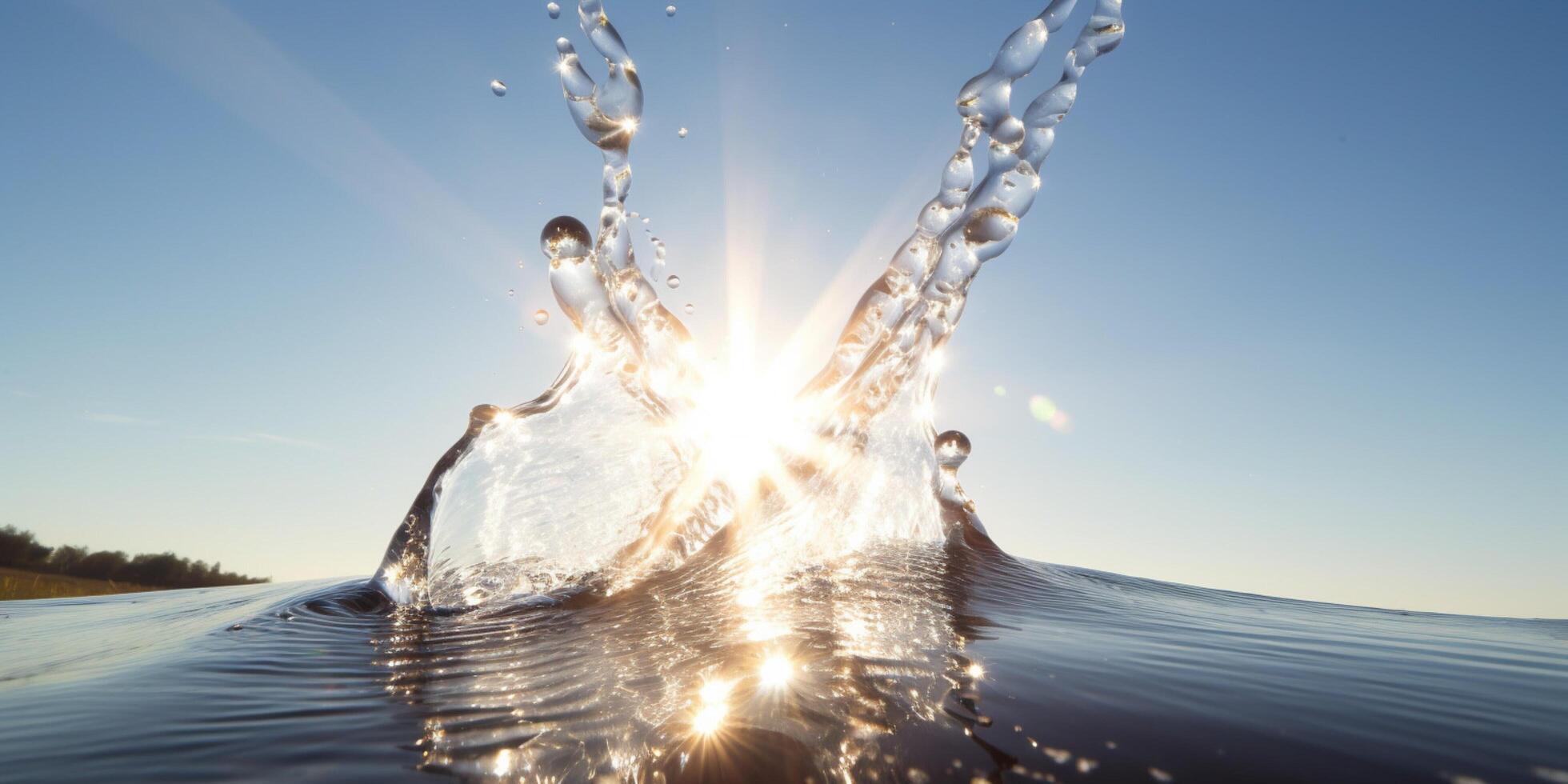 Water splash with sun shining photo