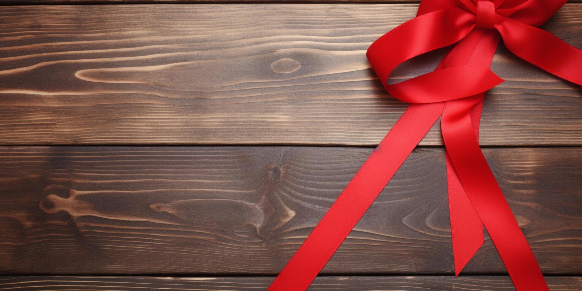 red ribbon on a wooden table photo