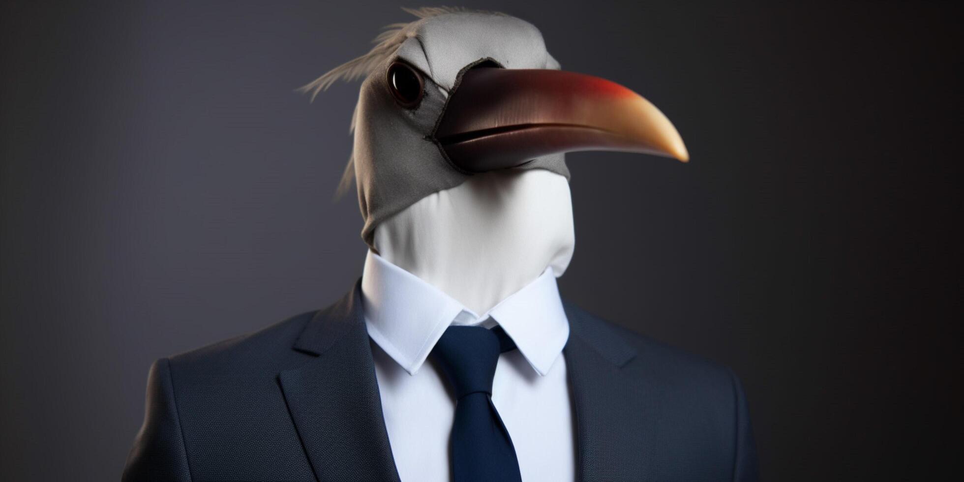 A bird with a suit and beak photo