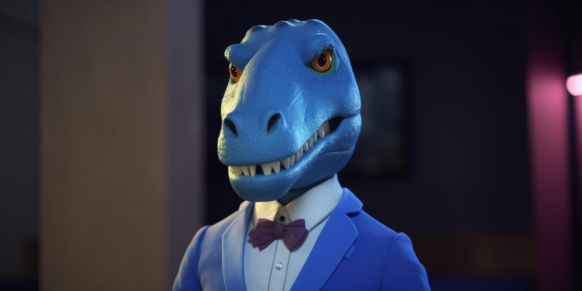 A man with a lizard head wearing a paint coat photo