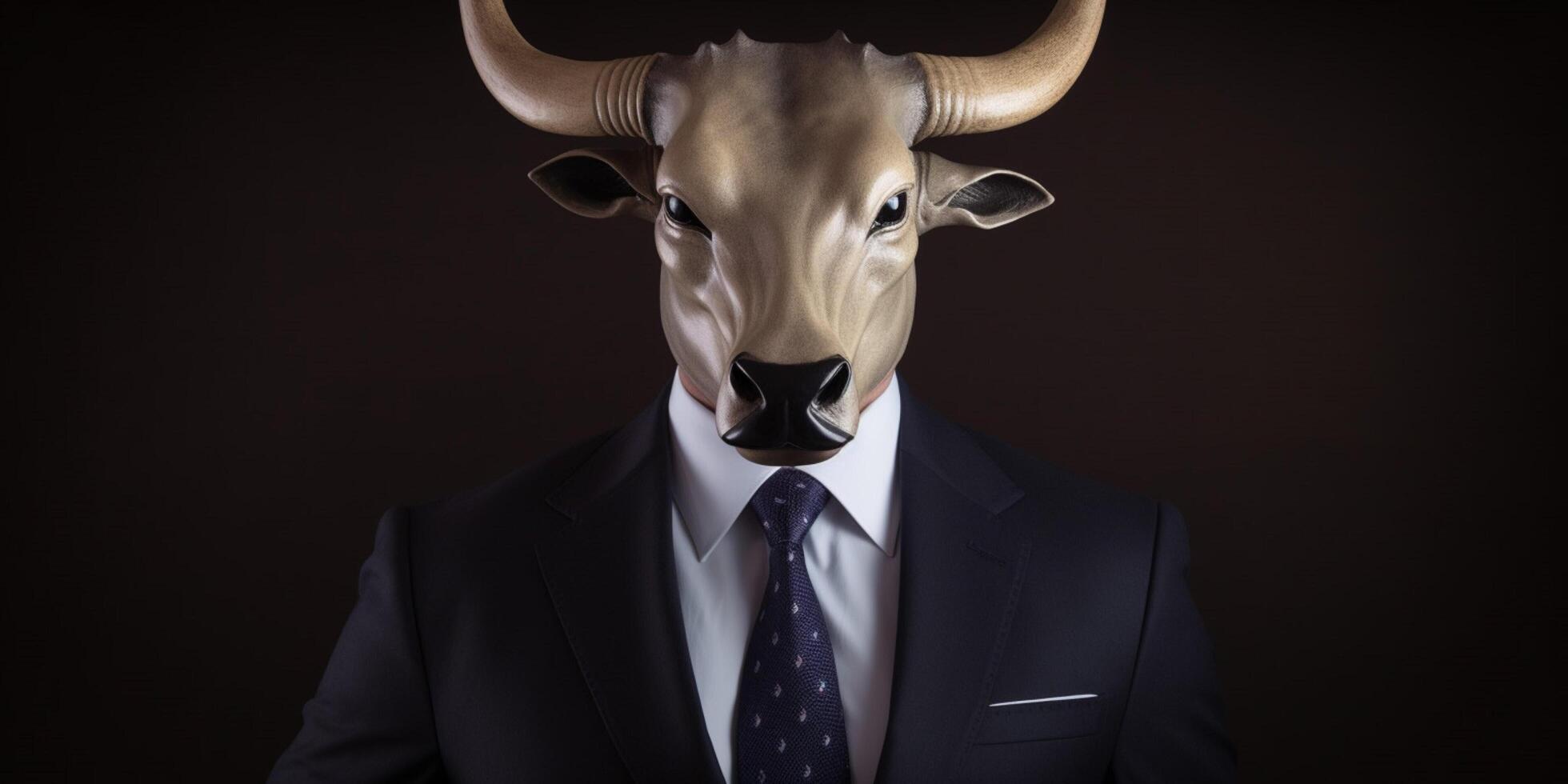 A man in a suit with a bull head photo