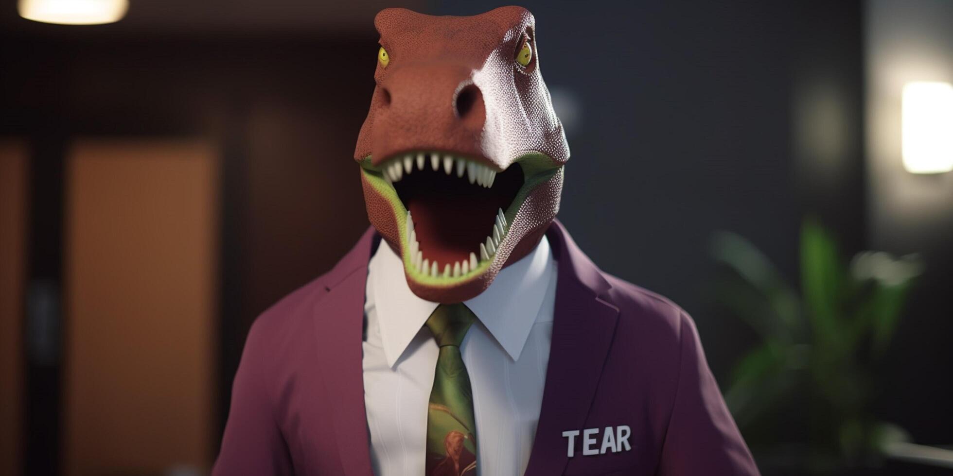 A man with a lizard head wearing a paint coat photo