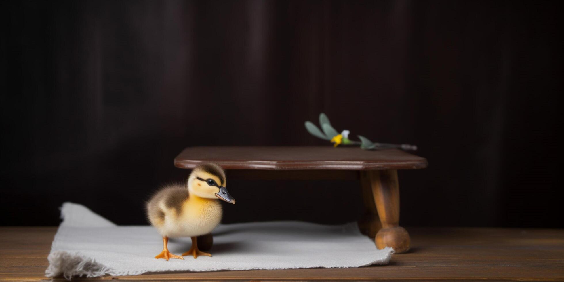 A duckling is sitting on a table photo