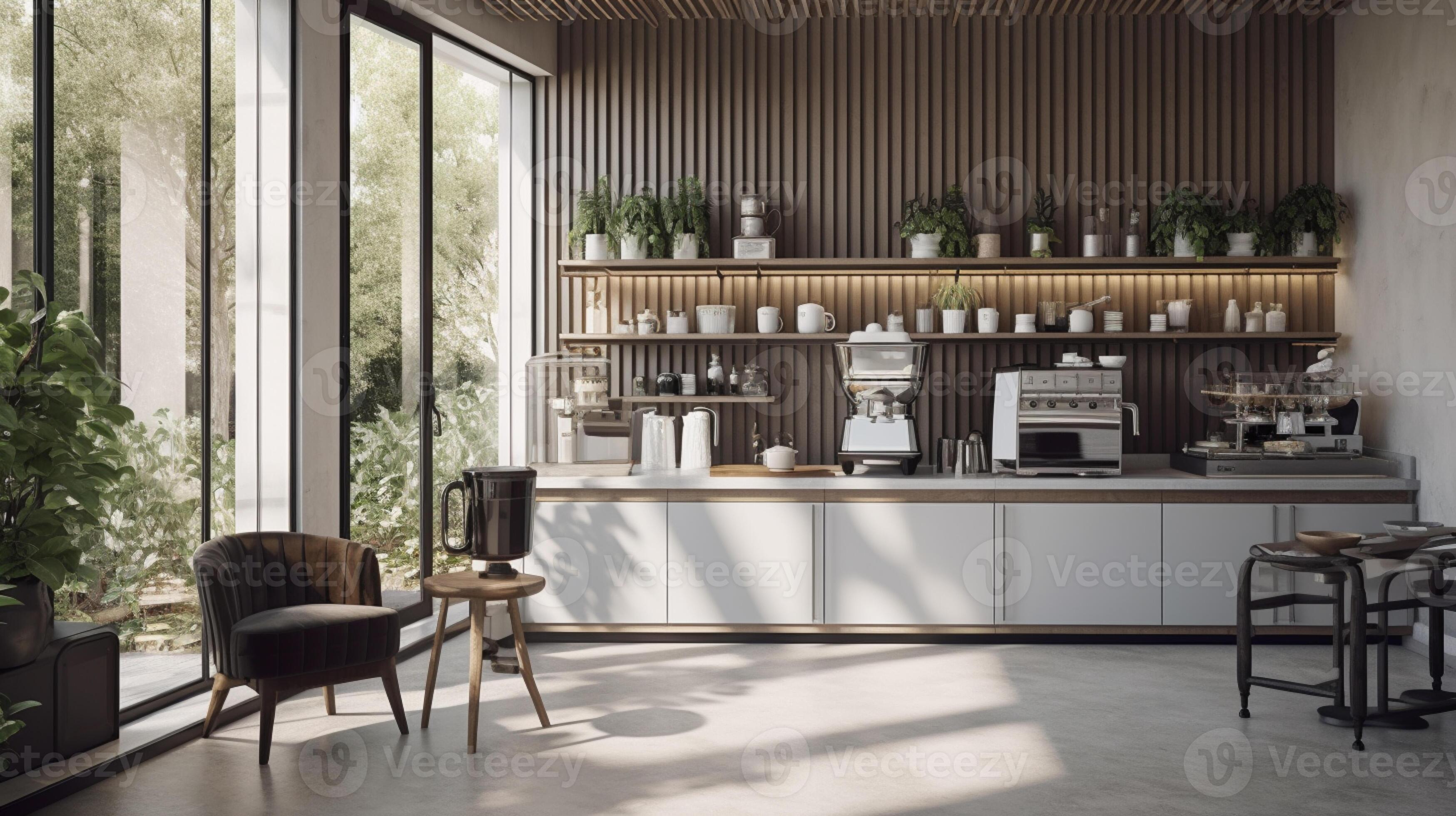 Modern luxury design cafe with counter and espresso machine. 23463739