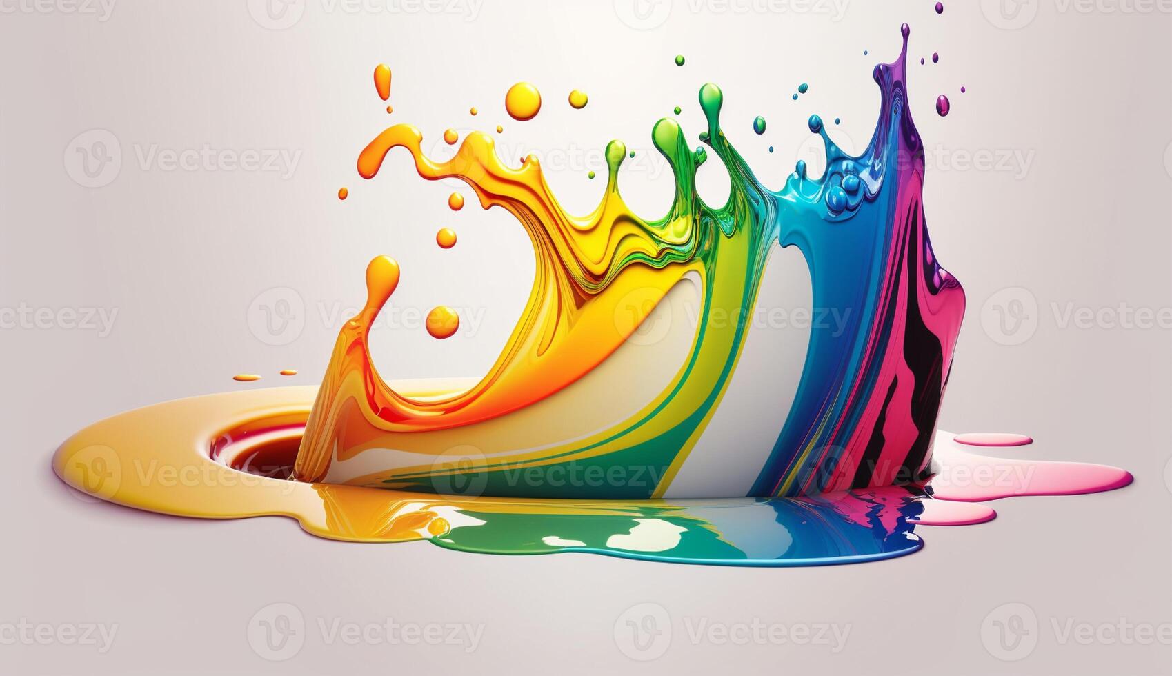 Liquid sticky paint flowing down, realistic gradient rainbow paint