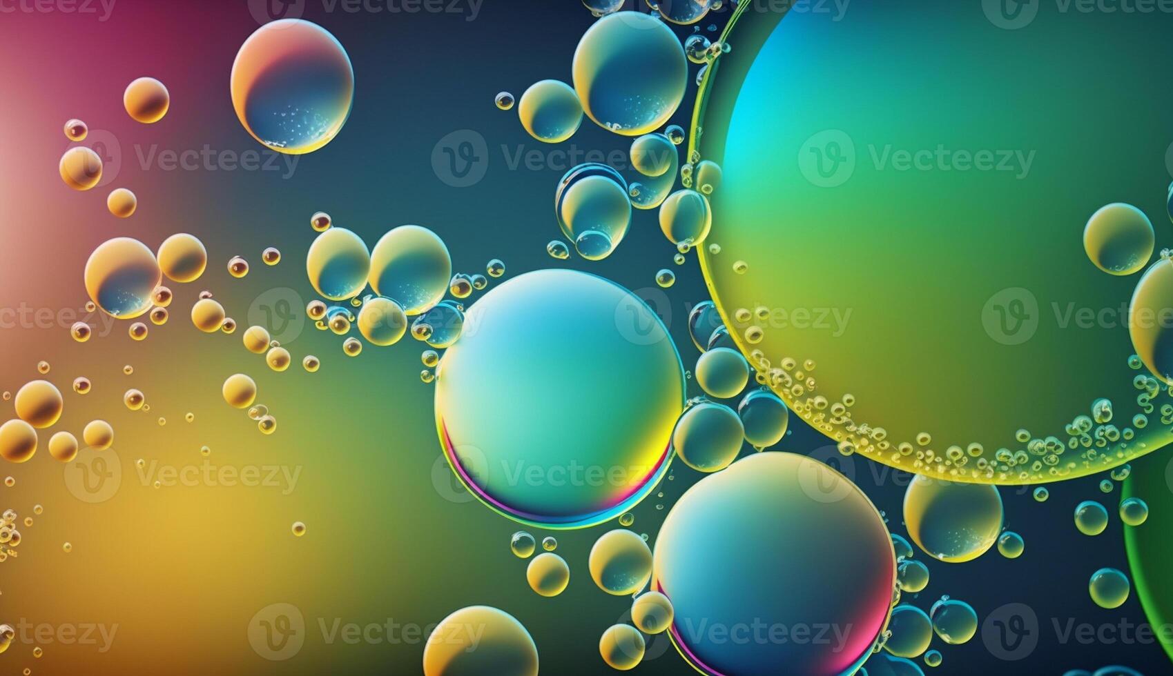 Colorful bubbles on multi color gradient background. photo