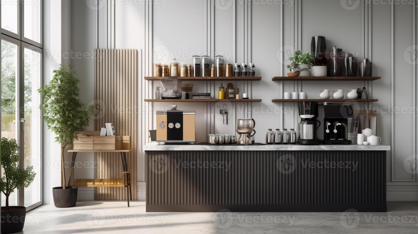 Modern luxury design cafe with counter and espresso machine. photo