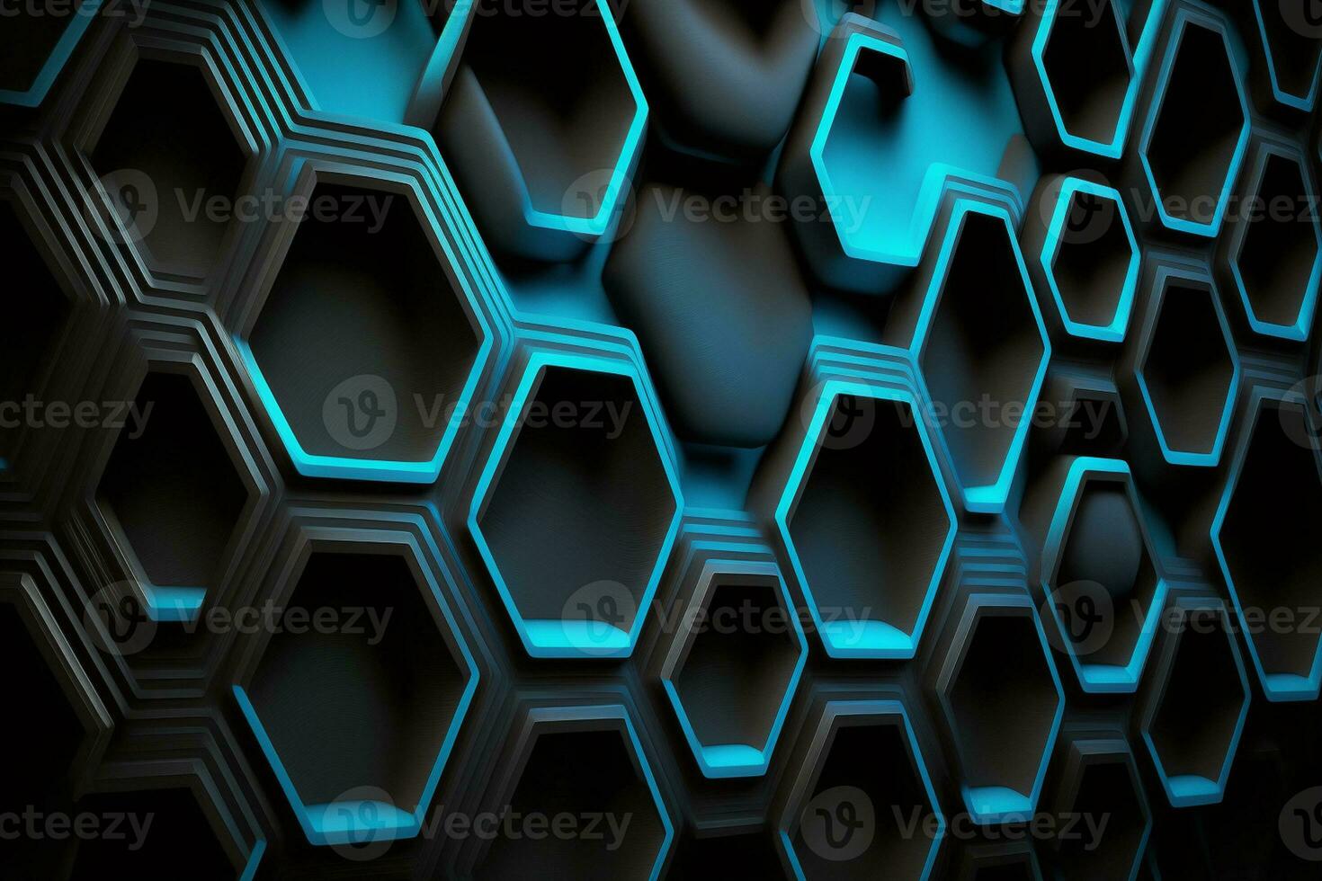 Clear pattern abstract background hexagon black and blue, wallpaper futuristic AI Generated photo