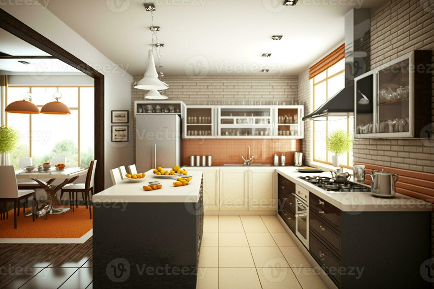 moderno cocina interior diseño ai generado foto