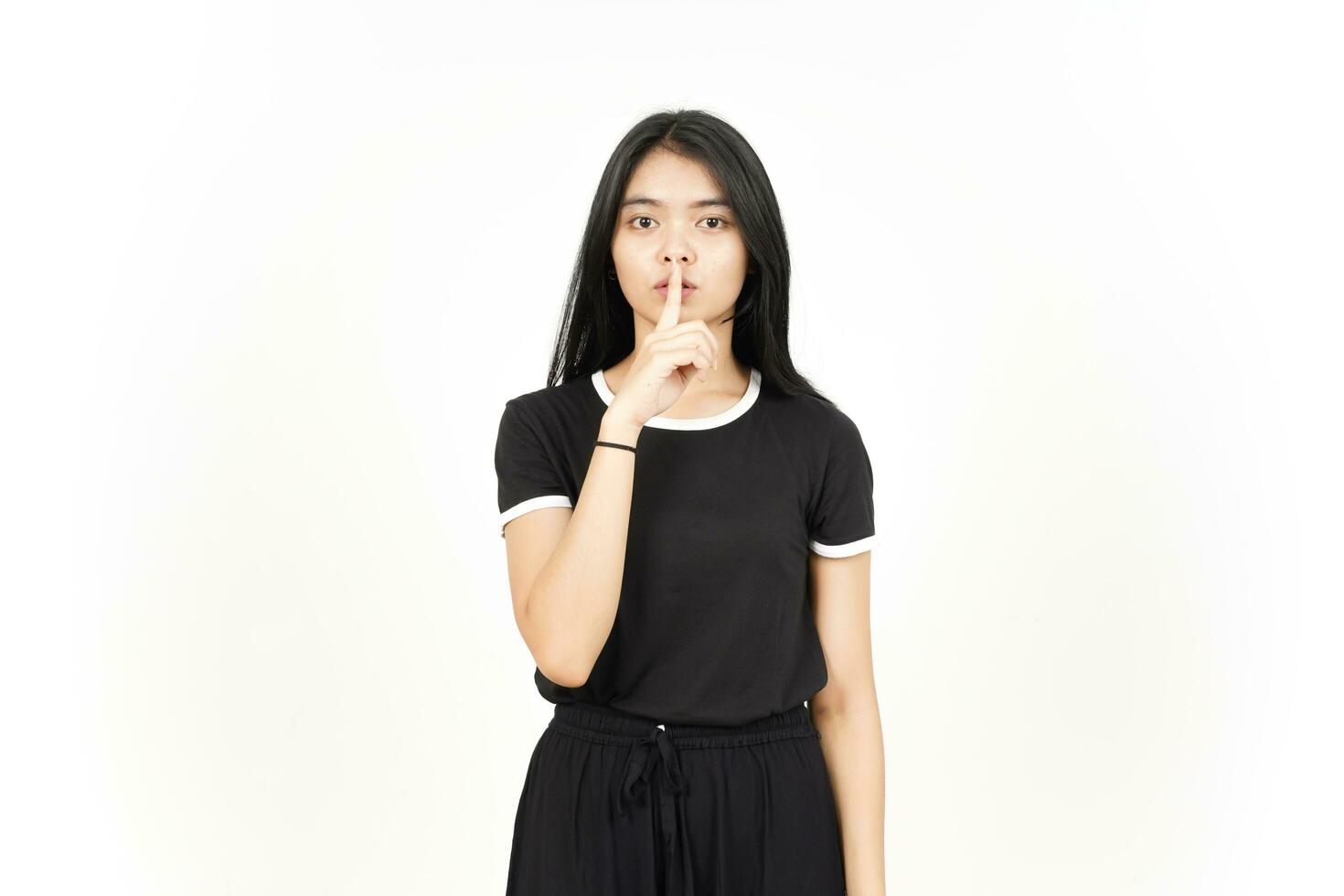Shh Be Quiet Of Beautiful Asian Woman Isolated On White Background photo