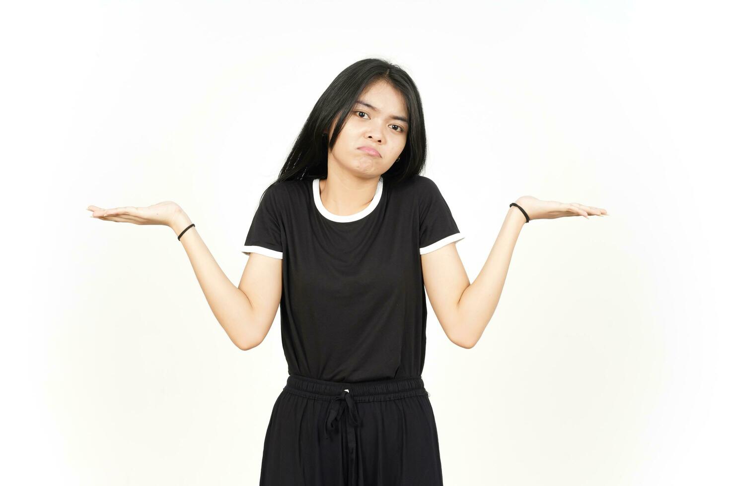 Doubt Confused, Don't know Gesture Of Beautiful Asian Woman Isolated On White Background photo