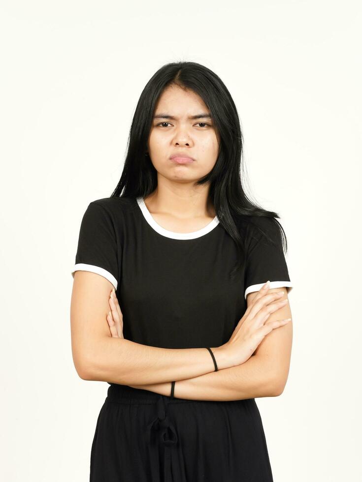Sad Face Expression with Sulking and frowning Of Beautiful Asian Woman Isolated On White Background photo