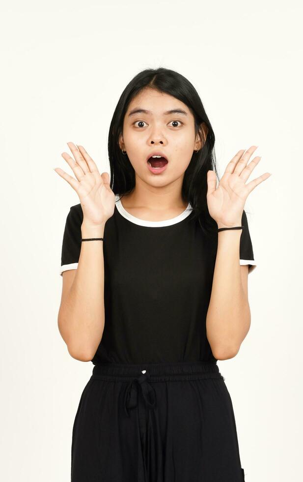 WOW Shock Face Expression Of Beautiful Asian Woman Isolated On White Background photo