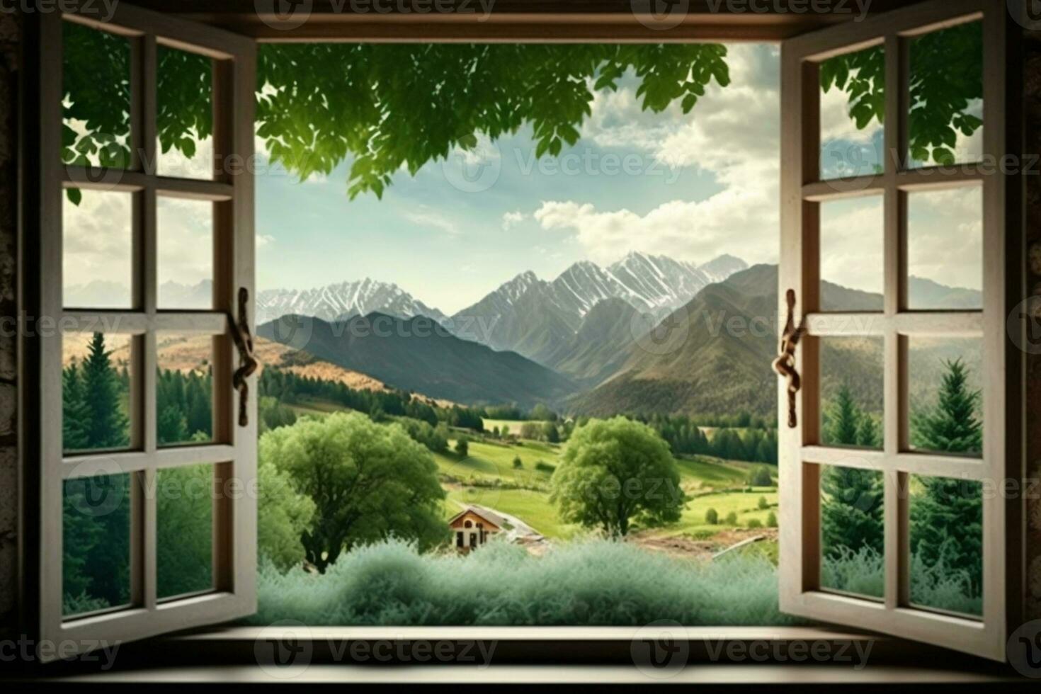 Landscape nature view background. view from window AI Generated photo