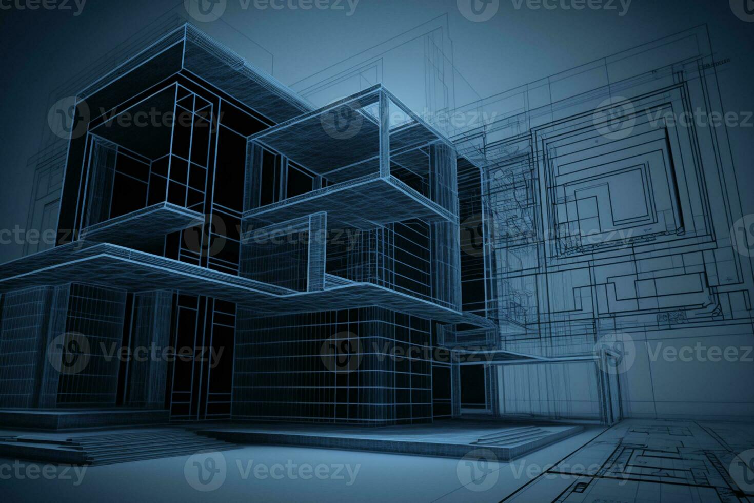 Architecture abstract blueprint wireframe render AI Generated photo