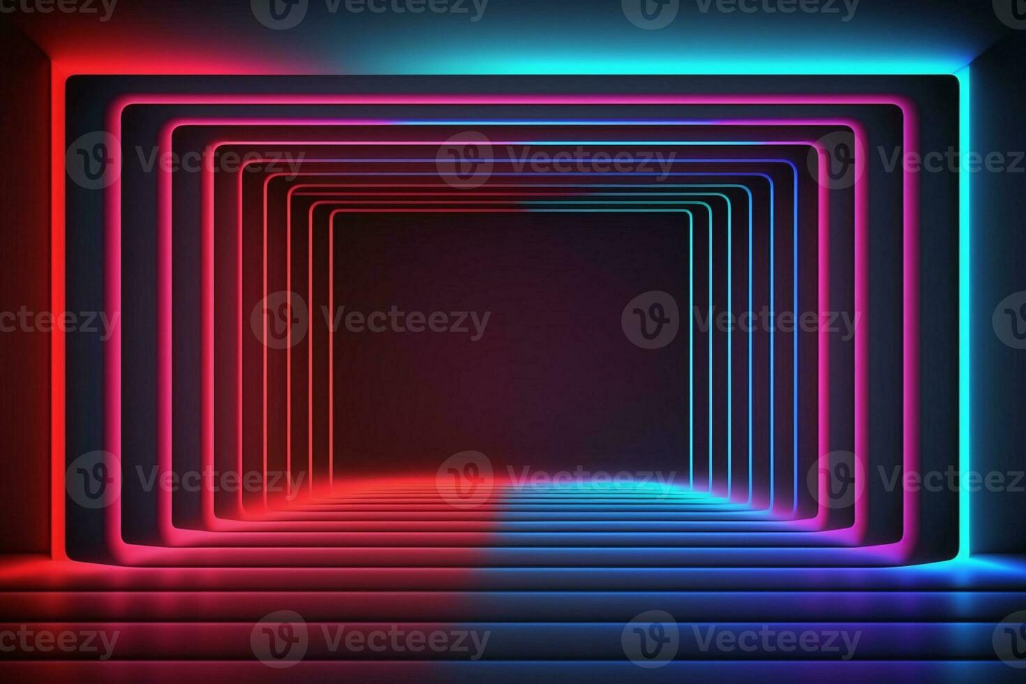 red blue neon light, glowing lines, blank horizontal screen, ultraviolet spectrum, empty room, abstract background AI Generated photo