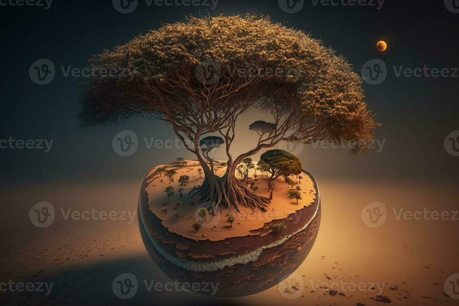 small planet with a tree on top of it AI Generated photo