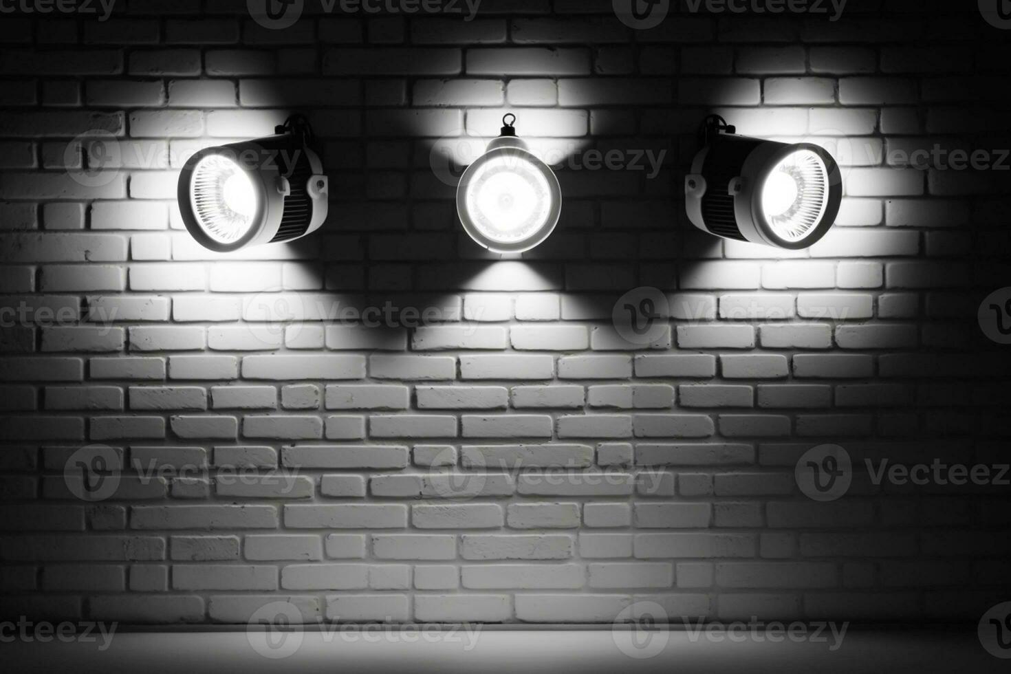 White brick wall with three spotlights AI Generated photo