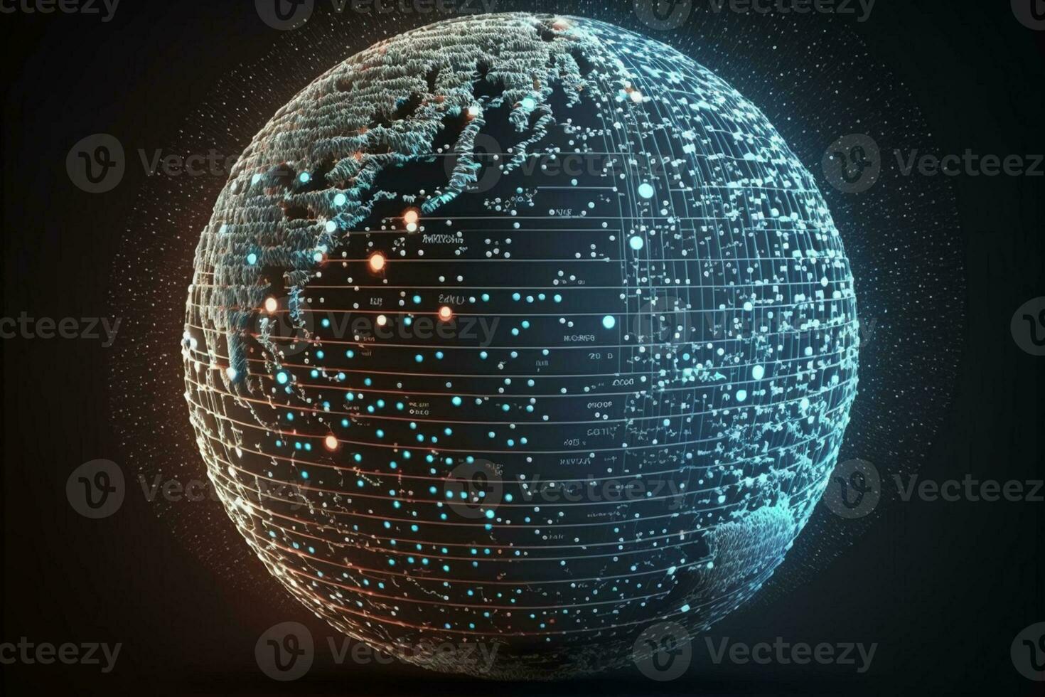 Earth represented by little dots, binary code and lines - big data, global business AI Generated photo