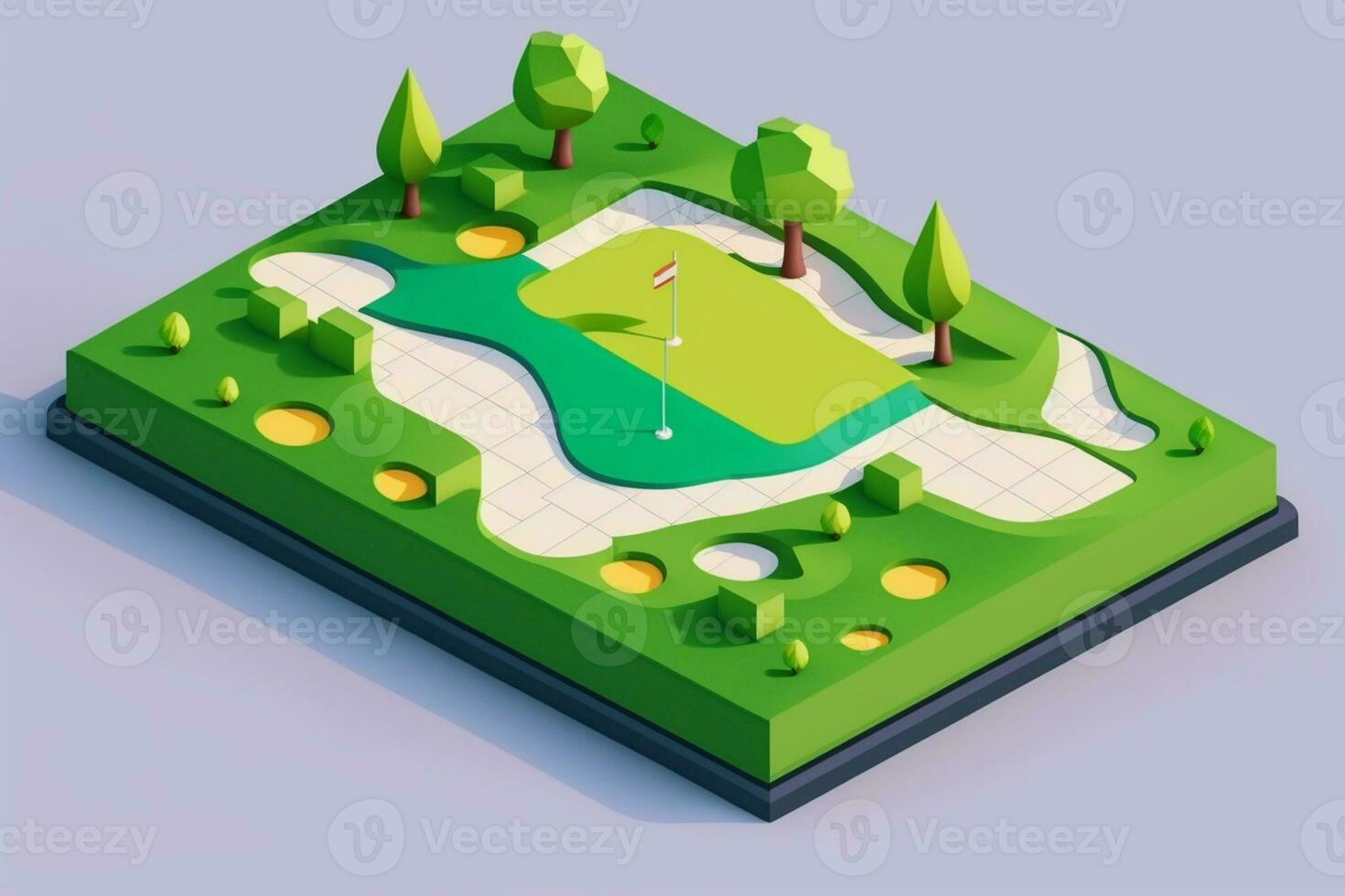 Golf course golfing putting 3d isolated isometric design AI Generated photo
