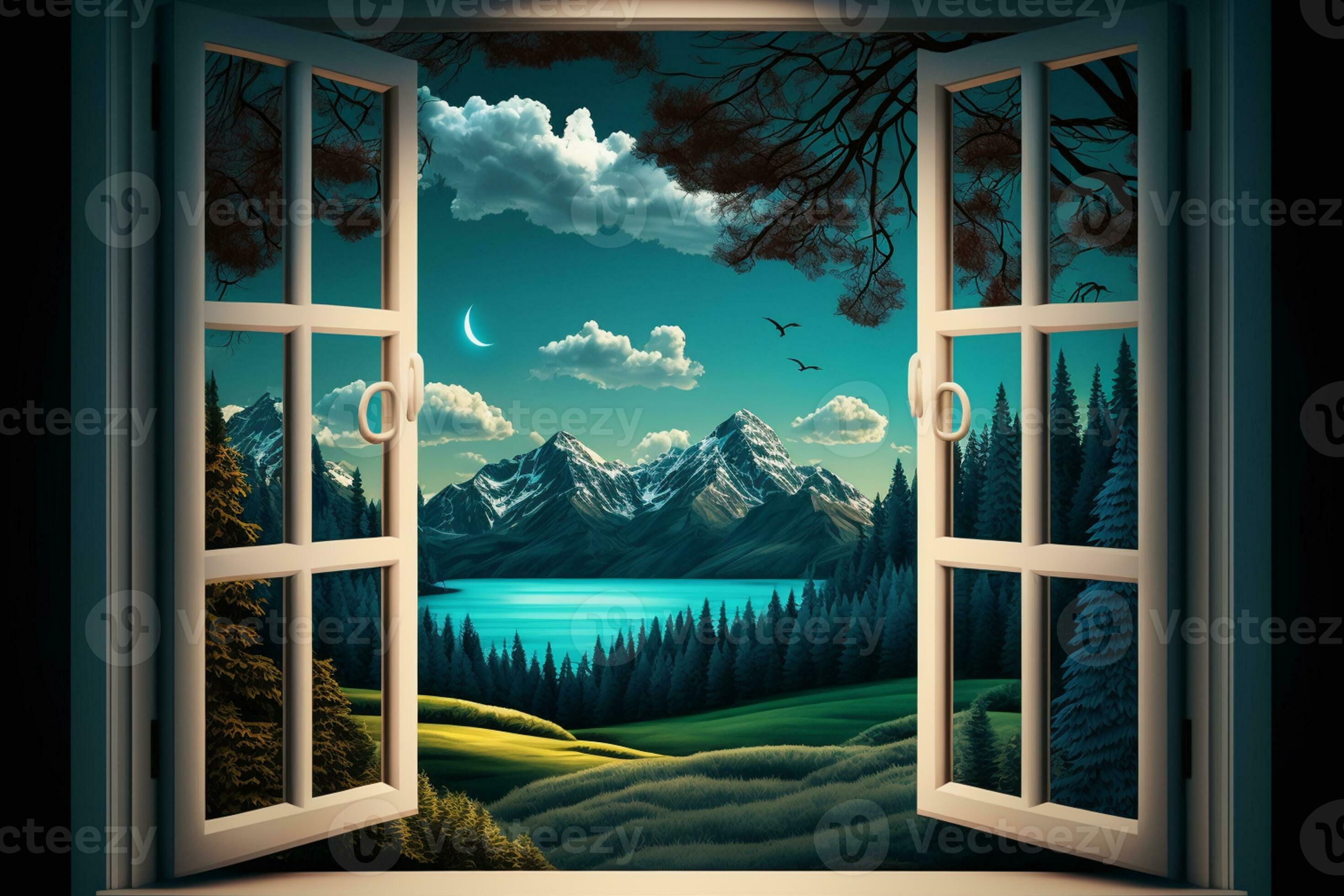 Landscape nature view background. view from window AI Generated