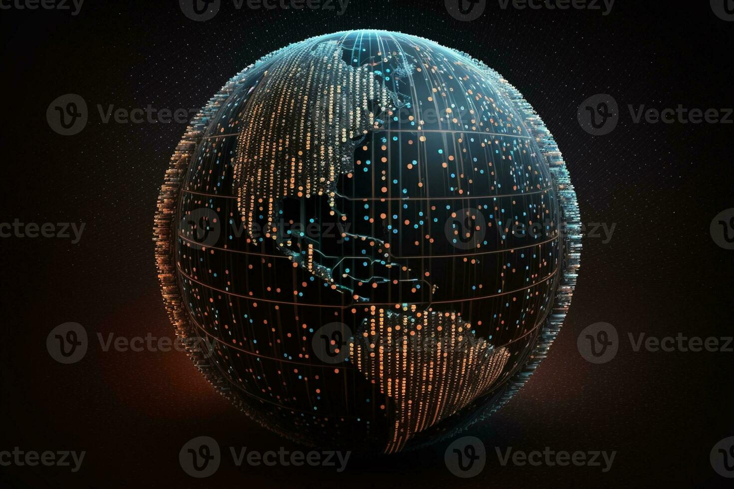 Earth represented by little dots, binary code and lines - big data, global business AI Generated photo