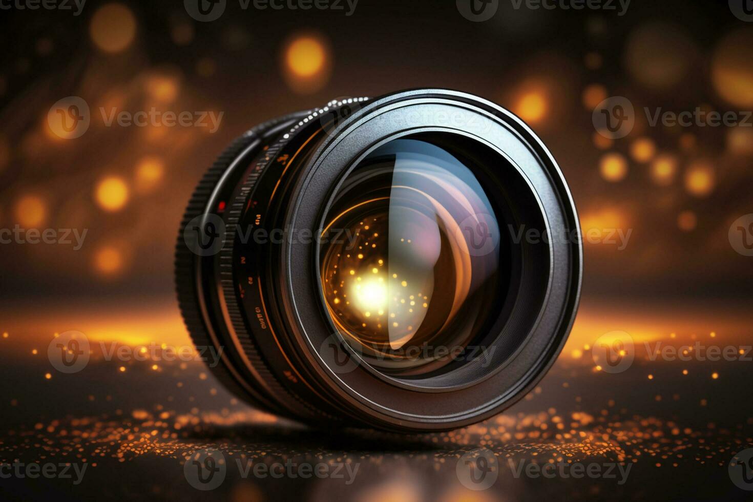 Camera lens, Background Defocused, Lights Reflection, free space AI Generated photo